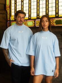 Oversized Turtleneck Rubber T-Shirt Streetwear Men Unisex - 淺藍色 - 查看 3