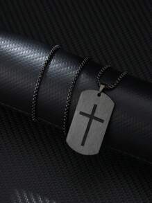 1 件复古不锈钢军用标签吊坠项链，适合男士日常佩戴 - 款式A - 查看 10