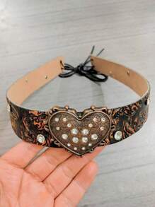 1 pièce Chapeau haut de forme en feutre avec un cœur en métal incrusté de strass, élégant et convenant pour les voyages, les fêtes, les soirées western cowboys et l'usage quotidien pour la Saint-Valentin