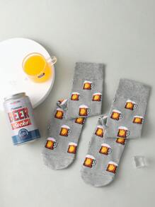 1 par de calcetines de media pantorrilla para mujeres con diseño creativo de lata de cerveza gris, suaves y transpirables, diseño simple y elegante, adecuados para el hogar, salidas, fiestas, regalos para familiares y amigos, calcetines unisex para todas las estaciones