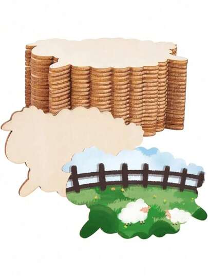 20pcs Unprocessed Wooden Sheep Shavings, Natural Wood Cuts, Suitable For DIY Projects, Painting, Home Party Decor, And Crafting