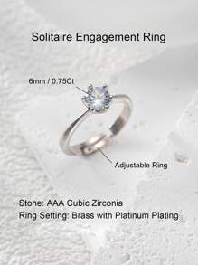 1 件单石仿水钻订婚戒指，带戒指盒，单颗 CZ（方晶锆石）女士结婚周年纪念戒指，精致白金镀铂金可调节戒指，浪漫闪亮戒指，带珠宝礼盒 - 白金 - 查看 5