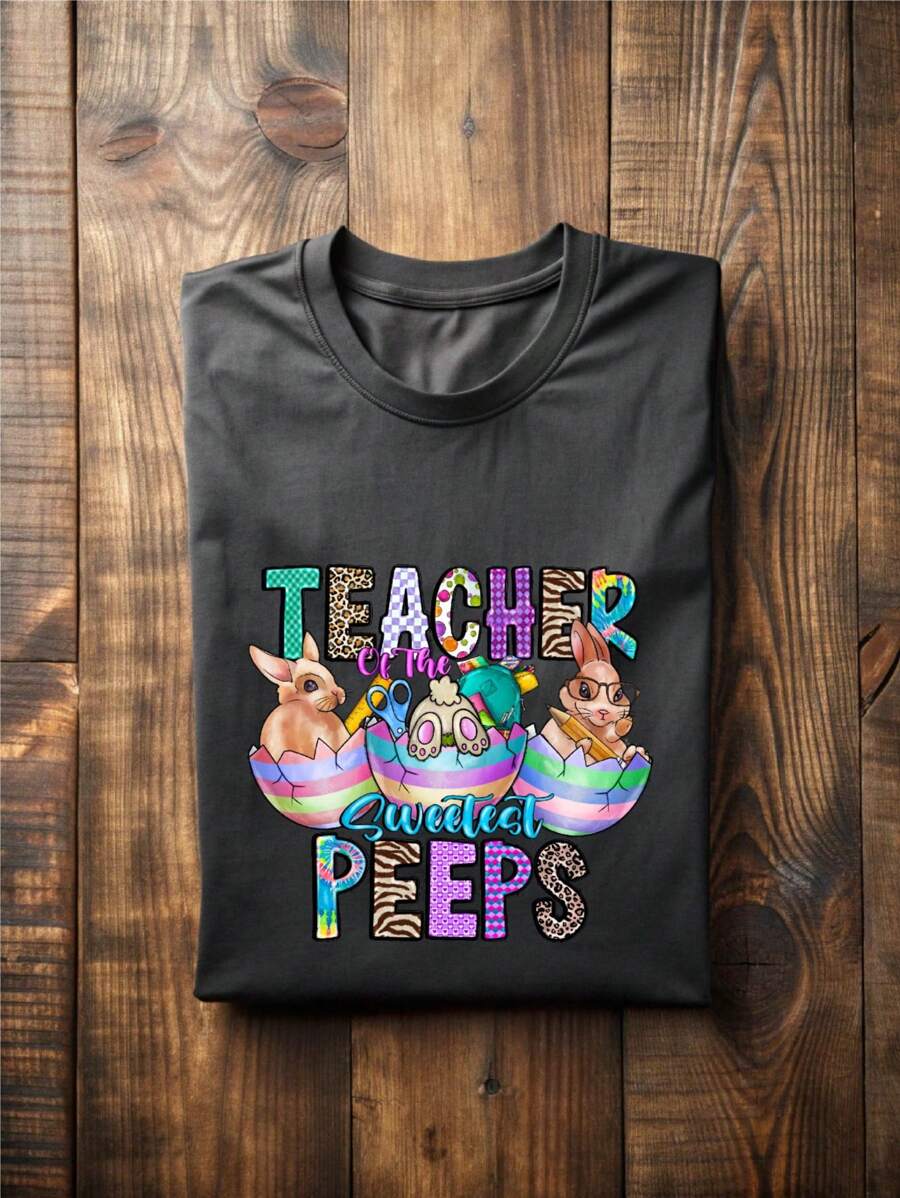 Teacher Of The Sweetest Shirt, Happy Easter Day T-Shirt, Teacher Bunny Tee, Easter Vibes Shirts, Easter Gift For Favorite Teacher TT2184 - Black - View 1