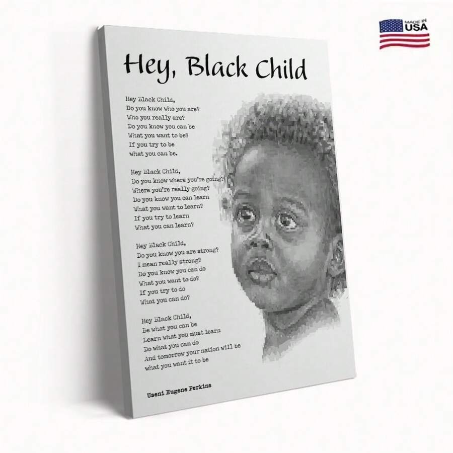 Hey Child Black African American Inspirational Poem For Child Posters Wooden Frame, Ready To Hang, Canvas Print Painting Wall Art, Simple Aesthetic Decoration Bedroom Kitchen College Style Dorm Home Decor, Perfect Home Decor - Multicolor - View 1
