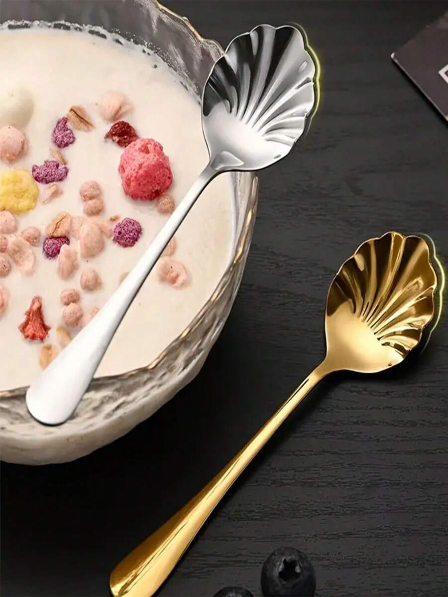 1/2/5 件优雅贝壳形勺子、不锈钢咖啡勺、厚冰淇淋甜点小勺、冰淇淋勺返校