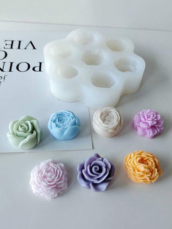 1pc 7-Hole Floral Fragrance Wax Candle Silicone Mold DIY Rose Carnation 3D Flower Gypsum Decoration Silicone Mold
