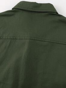 LEDUNTINO [Primavera/Verano] Camisa informal con botones de moda para hombres, color verde sólido, deportiva, de carga, regalo para novio, camisa de manga larga de primavera/otoño para hombres, multicolor, con doble bolsillo, cuello de solapa, ropa de primavera/otoño para hombres - Verde militar - Ver 4