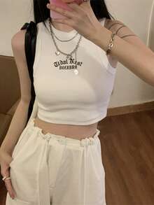 性感淑女字母刺绣短款背心，修身无袖休闲夏季外套