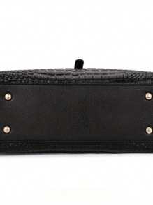 奢华鳄鱼纹手提包，PU 皮革手提包，女士大容量斜挎包，优雅办公和工作包 - 黑色 - 查看 9