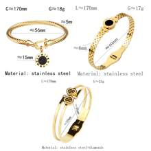 3-In-1 Set: Rhinestones Embedded Double LOVE Stainless Steel Bracelet, & Fashionable, With Romane Braided Steel Wire Bracelet Accessory, Great Gift