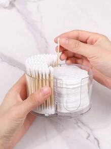 1pc Dual Compartment Round Makeup Remover Pad & Clean Swab Holder -  Bathroom Desktop Organizer Storage Container, Canisters Bathroom Accessories Back To School