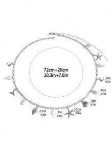1pc Summer Beach Breeze Starfish Shell Snail Pendant Waist Chain, Hot Girl Popular Body Chain Versatile - Silver - View 5