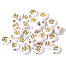 150/300/600 pezzi di perline in acrilico con motivo a lettere dorate su sfondo bianco, 4x7mm, adatte per la realizzazione di gioielli fai-da-te, progetti di collane e braccialetti