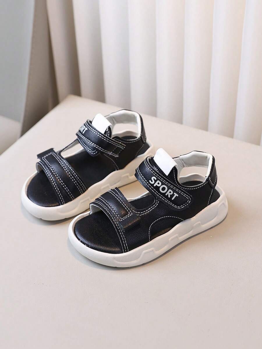 1 Pair Baby/Toddler Open Toe Summer Sandals With Thick Soles - Black - View 1