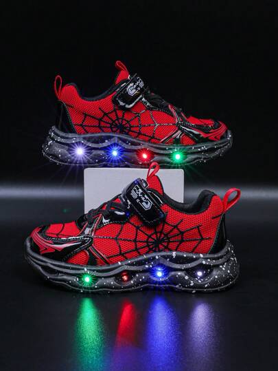 Fashionable LED Luminous Spider Web Breathable Sports Shoes, Suitable For Boys And Girls - Casual, Shock-Absorbing, All-Season Non-Slip Outdoor Running And Walking Shoes