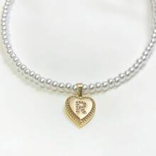 Mặt dây chuyền trang trí hình trái tim và ngọc trai giả Cubic Zirconia 26 chữ sang trọng, thích hợp cho tiệc tùng và đeo hàng ngày - Vàng - Xem 14