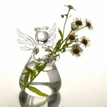 1 pieza Nuevo jarrón colgante de cristal con forma de ángel, vaso de flores creativo, decoración para el hogar y la oficina, regalo del Día de San Valentín, maceta para cultivo hidropónico