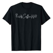 Women Coffee Graphic Heartbeat Lifeline Cup Espresso Coffee T-Shirt Women's Plus Size Graphic Tee - 黑色 - 查看 1
