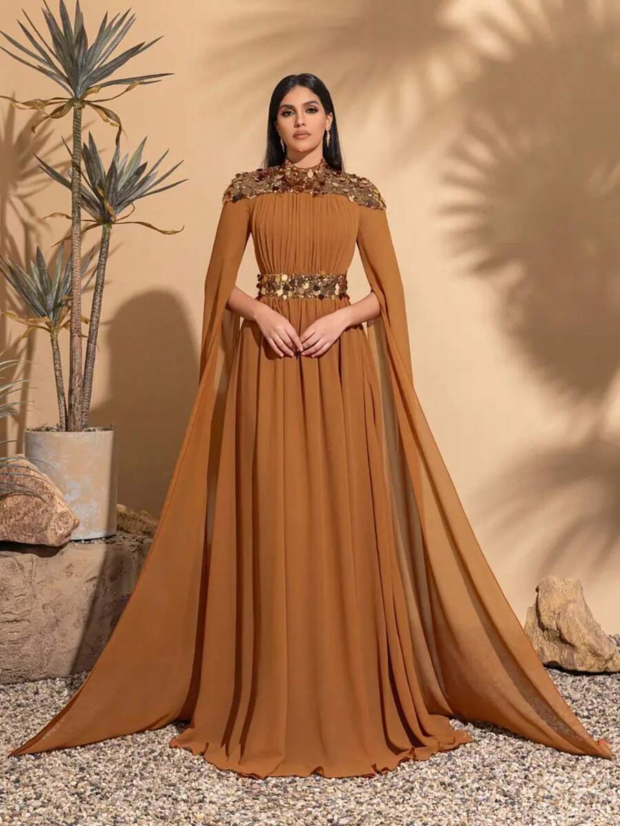 Sequin Chiffon, Super Long Sleeves, Cocktail Party Evening Wear, Elegant And Stylish Dresses, Ladies' Long Dresses, Party And Cocktail Dresses, 2025 New, New Women's Dresses, Host Performance Dresses, Bridesmaid Dresses, PROM Evening Dresses, Concert Performance Dresses, Awards Ceremony Dresses, Fashion Boutique Dresses.