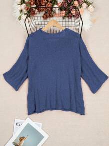 Plus Size Casual Loose Solid Color Three-Quarter Sleeve Sweater