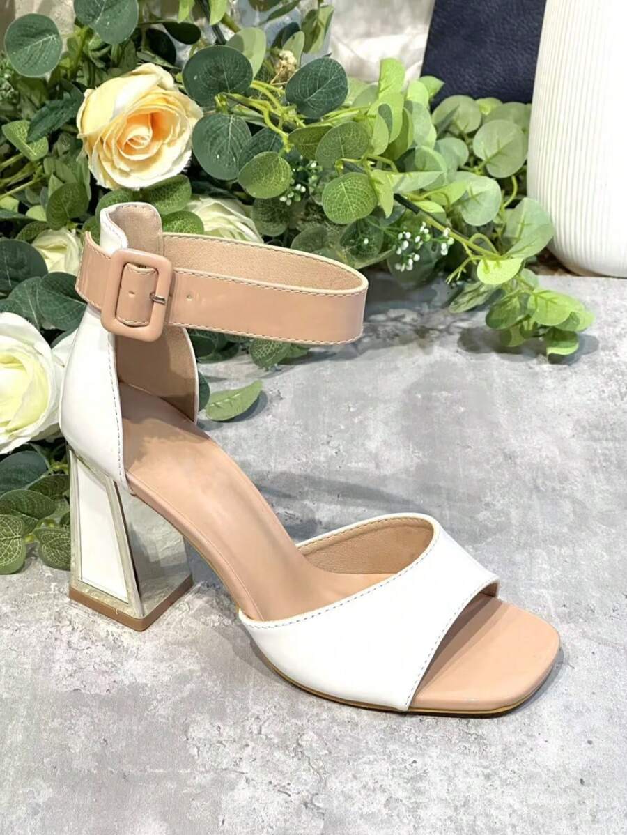 Fashionable Versatile Elegant Minimalist Solid Color High Heel Sandals Stylish Sandals Summer Sandals For Women - White - View 1
