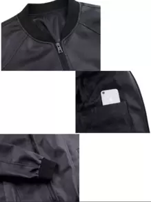 Men's PU Leather Jacket Slim Fit Casual Motorcycle Biker Jacket - Black - View 4