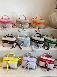 Elegant Mini Color Block Crossbody Bag, Summer Exquisite Daily Commuting Handbag, Versatile Small Mobile Phone Key Coin Purse, Portable Outdoor Travel Vacation Cosmetic Box Bag, Stylish Evening Bag For Dinner, Party, Wedding, Women Shoulder Bags