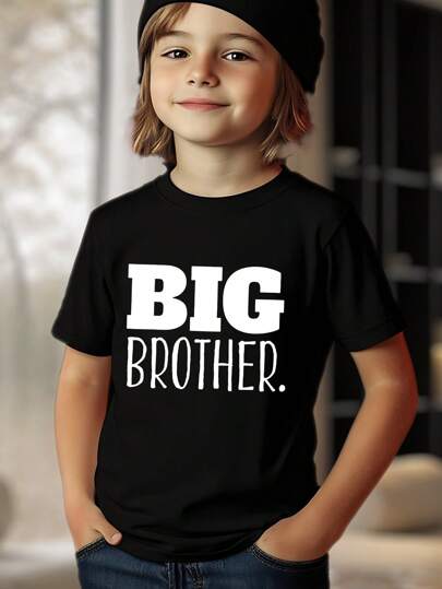Young Boy's Casual Short Sleeve T-Shirt With Letter Printed Slogan