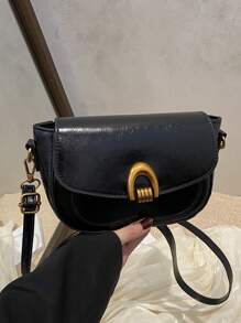 Fashionable Solid Color Mini Portable Shoulder Bag, Simple Back Design, Suitable For Women Daily Use, Date, Gift, Equipped With Adjustable Shoulder Strap - Black - View 10