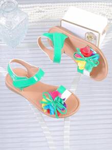 1 Pair Girls' Cool Hook And Loop Flat Princess Sandals, Suitable For Summer