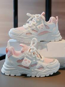 1 par de zapatillas de moda clásicas con cordones, diseño de bloques de color adecuados para uso casual, escuela, caminar, unisex para niños