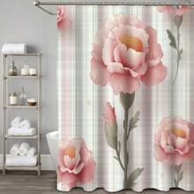 Juego de 1/4 cortinas de ducha para el Día de la Madre, con flores brillantes, para el Día del Presidente, lluvia de primavera, impermeables, estampados con estilo y funcionales, para decoración del hogar, para cada baño, ducha y bañera, con 12 ganchos y tapete de baño lavable a máquina, multiestilo