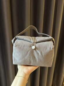 时尚女士灰色帆布相机包 - 轻巧紧凑的方形手提包，配有安全带扣、可拆卸肩带和相机保护垫隔层，适合摄影师的相机包