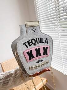 Ví hình chai laser Y2k, Túi mới lạ đính sequin, Túi đeo chéo xích Tequila sáng bóng dễ thương - Hoàn hảo cho lễ hội hóa trang Mardi Gras - Bạc - Xem 10