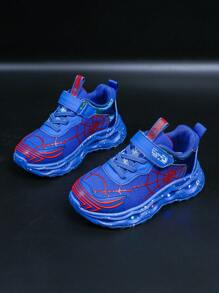 时尚 LED 发光蜘蛛网透气运动鞋，适合男孩和女孩 - 休闲、减震、四季防滑户外跑步和步行鞋 - 藍色 - 查看 6