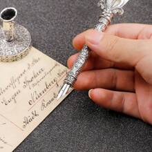 1pc Retro Crown Feather Pen With Ink Pen Gift Box, Dip-In-Ink Usable, Suitable For Wedding Signature Or Back To School Souvenir