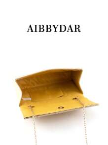 Elegant Women's Evening Handbag, Striped Polyester Tote Bag With Glitter Decor, Lightweight Crossbody Bag With Detachable Shoulder Strap, Magnetic Closure, Polyester Lining, Painted Edge Details, Suitable For Business, Formal Events, Parties - Gold/Silver Grey