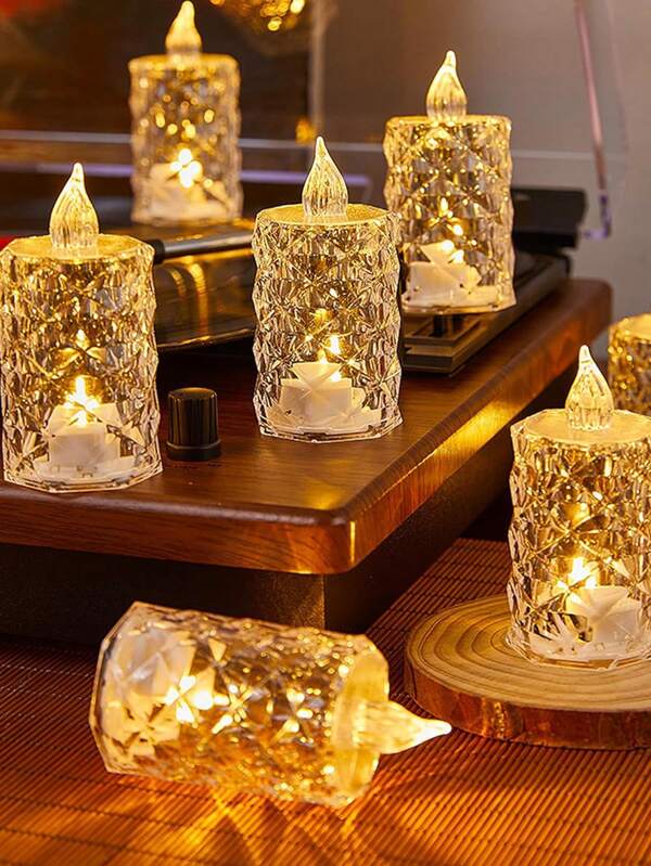 Candela elettronica a LED di grandi dimensioni in acrilico con motivo a cristallo e batteria, candela da tè con proiezione a motivo di rosa, candela senza fiamma simulata per matrimoni, San Valentino, vacanze, matrimoni, festa della mamma, appuntamenti, decorazione per la casa e la tavola