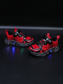 Fashion LED Luminous Spiderweb Breathable Sport Shoes, Suitable For Boys And Girls - Casual, Shock Absorbing, Anti-Slip Outdoor Running And Walking Shoes For All Seasons