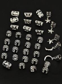 35/45 piezas Combinación de estrellas y lunas Cuentas para rastas Joyas Anillos para el cabello Accesorios Regalo para niñas y mujeres Fiestas y citas