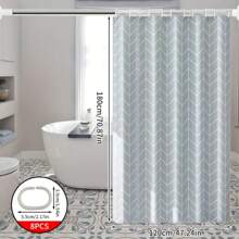Simple Multipurpose Grey Grid Printed Waterproof Bathroom Shower Curtain Set, High-End Thick Shower Curtain And Shower Divider Curtain - Gray Grid - View 9