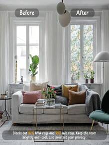 窗户隐私膜彩色玻璃窗膜 3D 装饰窗贴，防晒静电可移除玻璃门膜，家居装饰窗罩非粘性