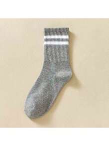 32pcs/24pcs/20pcs/18pcs/12pcs/6pcs/4pcs/2pcs Women Crew Neck Socks, Shark Design & Striped Casual Knee High Socks, Thick & Soft, White Color, Suitable For Casual, Sport, Office Wear, All Seasons