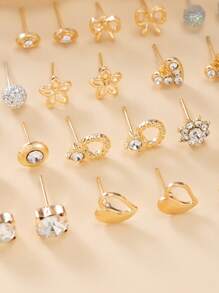 Set de 30 piezas de pendientes de tuerca con forma de corazón geométrica minimalista de metal con brillantes de rhinestones, mariposas y perlas falsas - conjunto de joyas de regalo para fiestas, traje de joyas multiusos para uso diario para mujer