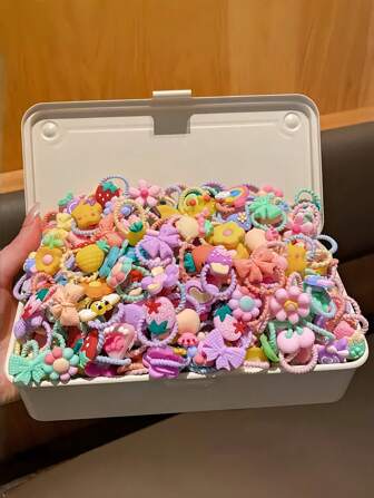 VBOOR 60 件/套可爱卡通发带，包括各种彩色松紧带 - 适合女士和女孩，非常适合马尾辫和辫子，日常发型必备 - 款式随机