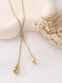 Set de 2 piezas: Pendientes ajustables de gota de agua y collar con cadena de hueso de serpiente de acero de titanio