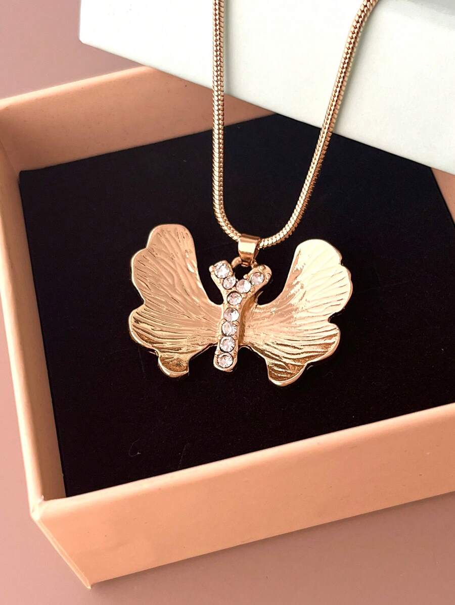 1 件女士时尚奢华蝴蝶水钻项链，简约复古优雅金耳环，适合场合、派对、日常配饰吊坠的礼物