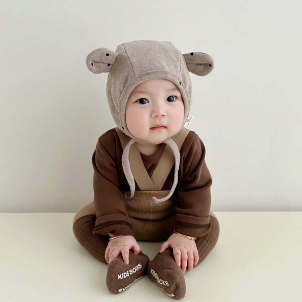 1 pieza Sombrero con orejas de oso para bebé, gorro para recién nacidos de 3-6 meses, adorable y lindo, versátil para todas las estaciones