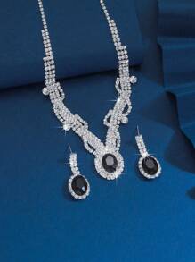 3pcs Claw Chain Flower Zirconia Pendant Necklace And Earrings Set