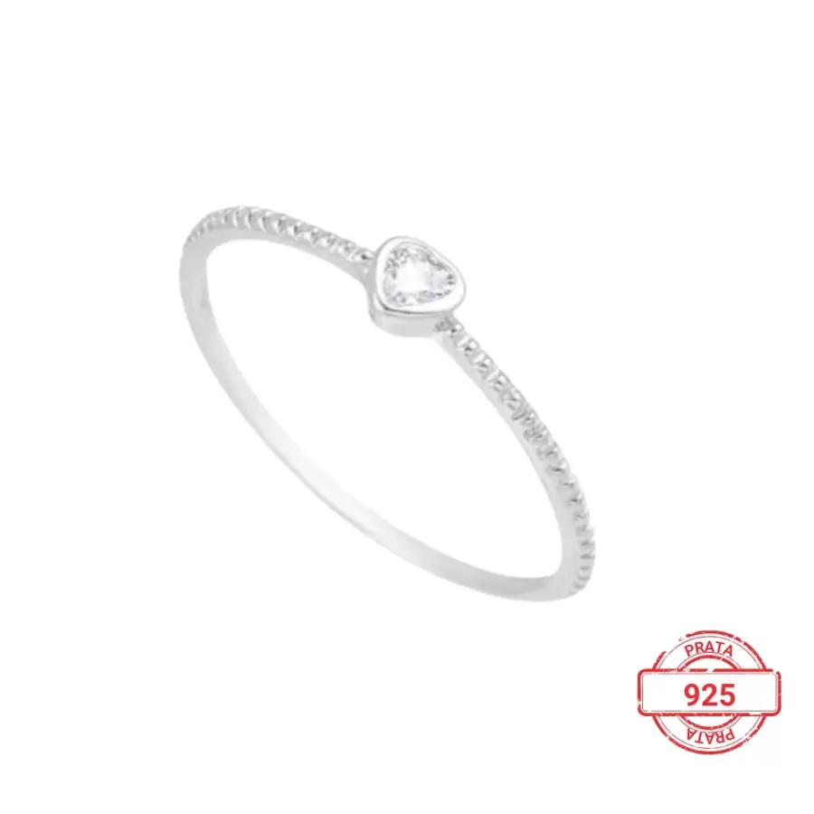 Ronel Joias Genuine 925 Silver Heart Ring With Zirconia - 銀色 - 查看 1
